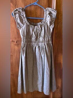 Casual Gathered Waist Gray Women's Cotton Dress